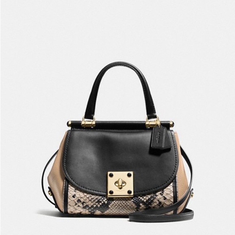 Coach Purse, snakeskin, black, tan & gold